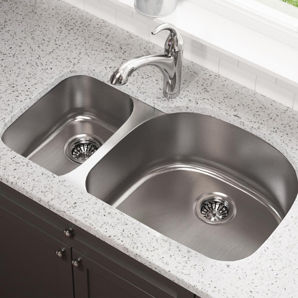 MR Direct Undermount Stainless Steel 35 in. Double Bowl Kitchen Sink Home Depot Stainless Steel Kitchen Sink