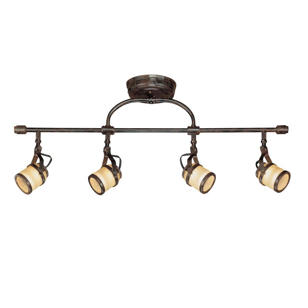 4 Light Iron Oxide Straight Bar With Chiseled Glass Shades