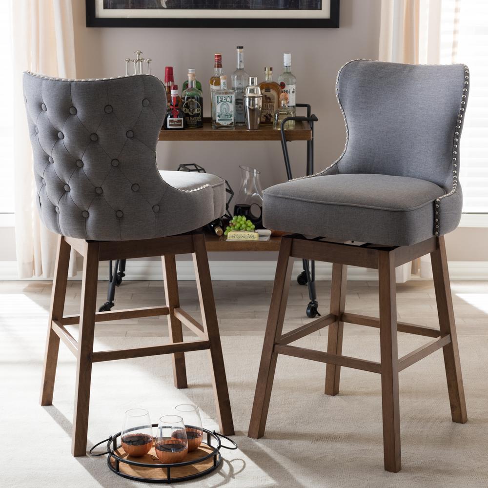 Baxton Studio Gradisca 31 in. Gray Fabric Upholstered Swivel Bar Stool (Set of 2)2PC7073HD