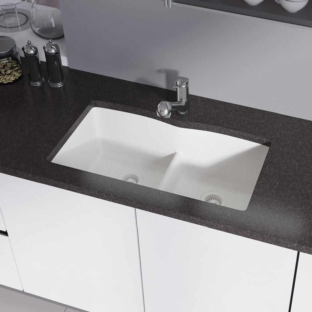 Rene Undermount Composite Granite 33 in. Double Bowl Kitchen Sink in ConcreteR31007CONSTCGS
