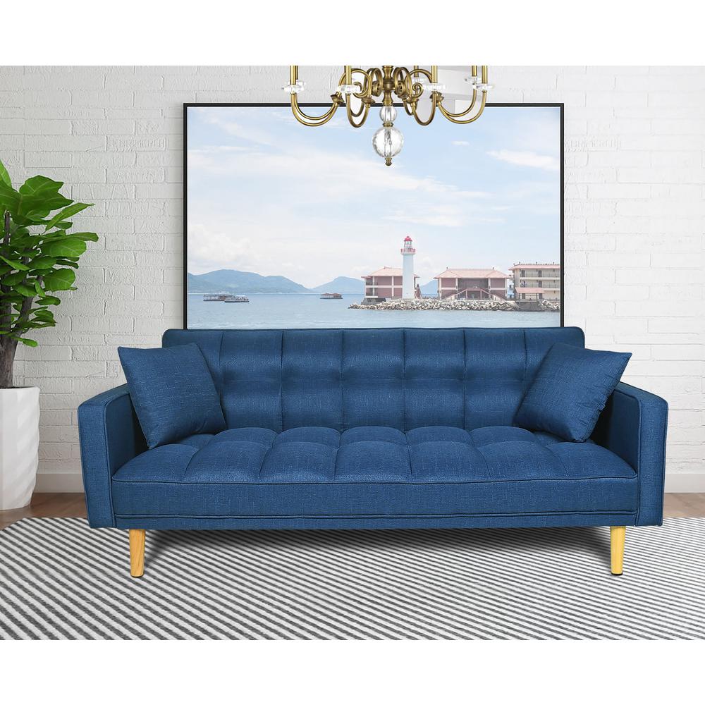 Harper Bright Designs Blue Linen Fabric Tufted Sleeper Sofa Bed