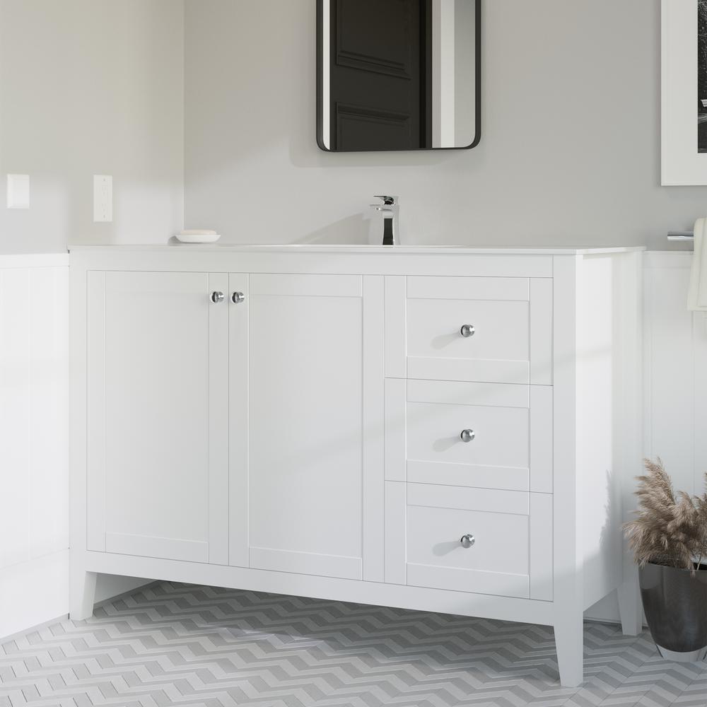 Swiss Madison Cannes 48 In Single 2 Doors 3 Drawers Bathroom Vanity In White With White Countertop With White Basin Sm Bv414 The Home Depot