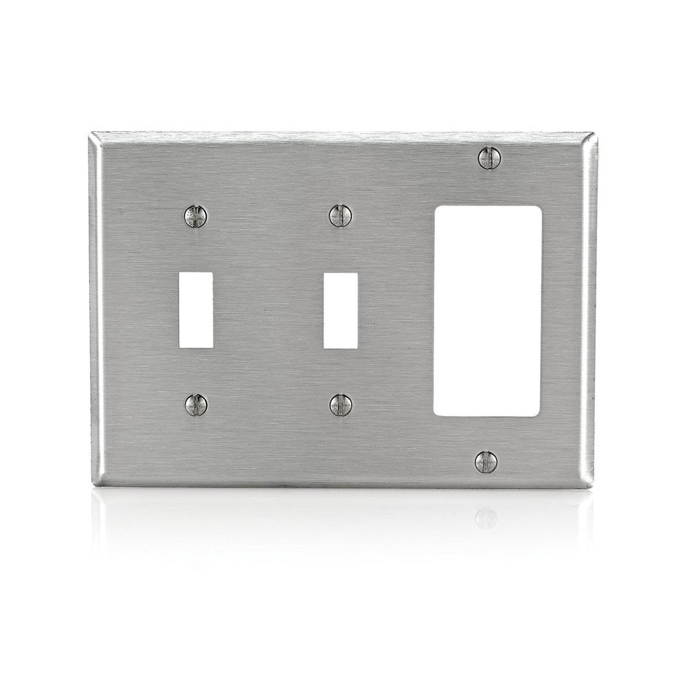 Leviton Stainless Steel 3Gang 2Toggle/1Decorator/Rocker Wall Plate