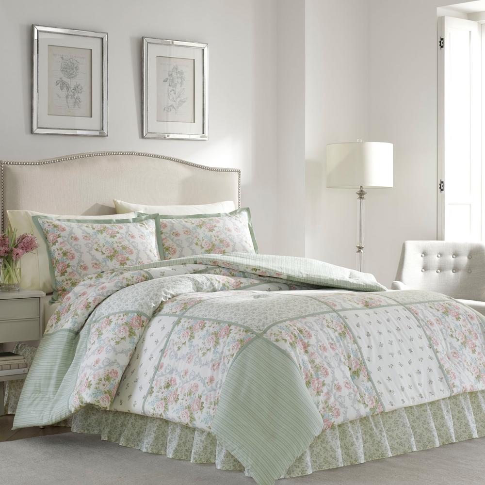 Laura Ashley Harper 4 Piece Jade Green Queen Comforter Set