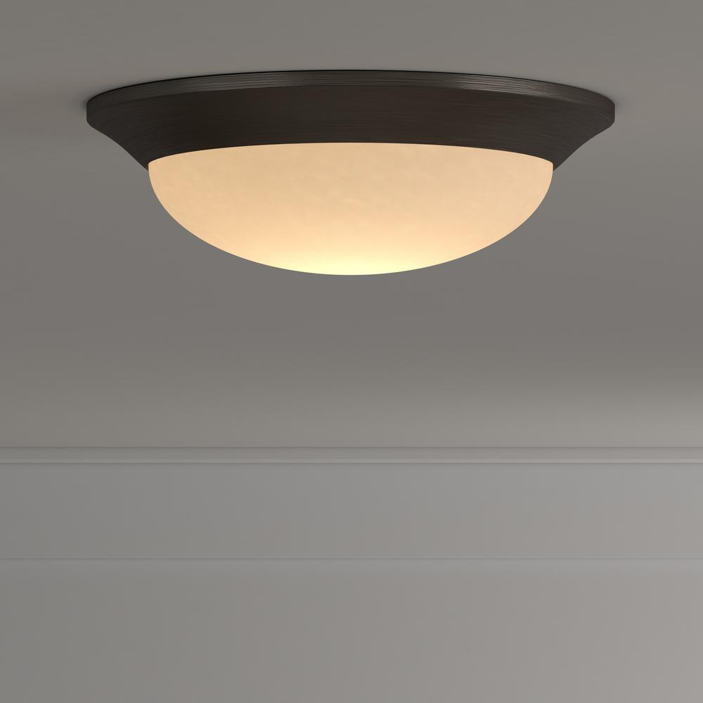 Hampton Bay 12 7 In 120 Watt Equivalent Oil Rubbed Bronze Integrated Led Flush Mount With Etched Linen Gl Shade Hampton Bay 12 7 In 120 Watt Equivalent Oil Rubbed Bronze Integrated Led Flush Mount With Etched Linen Gl Shade