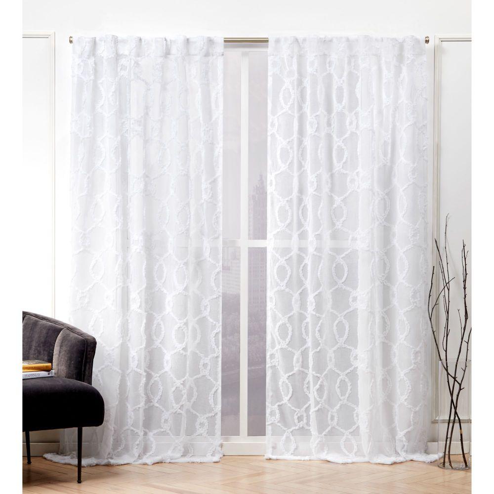 Nicole Miller Soft Trellis White Sheer Hidden Tab Top Curtain Panel