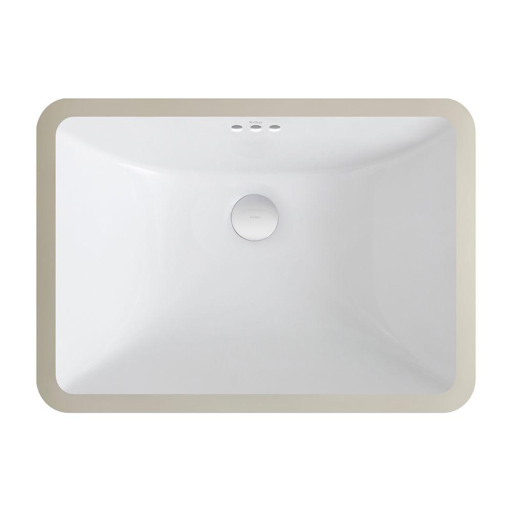 Kraus Elavo Large Rectangular Ceramic Undermount Bathroom Sink In White With Overflow Kcu 251 The Home Depot
