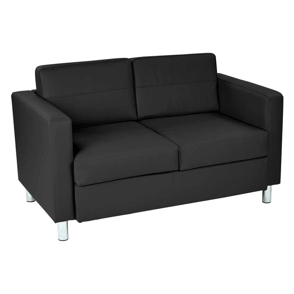Pacific Dillon Black Vinyl Fabric Loveseat