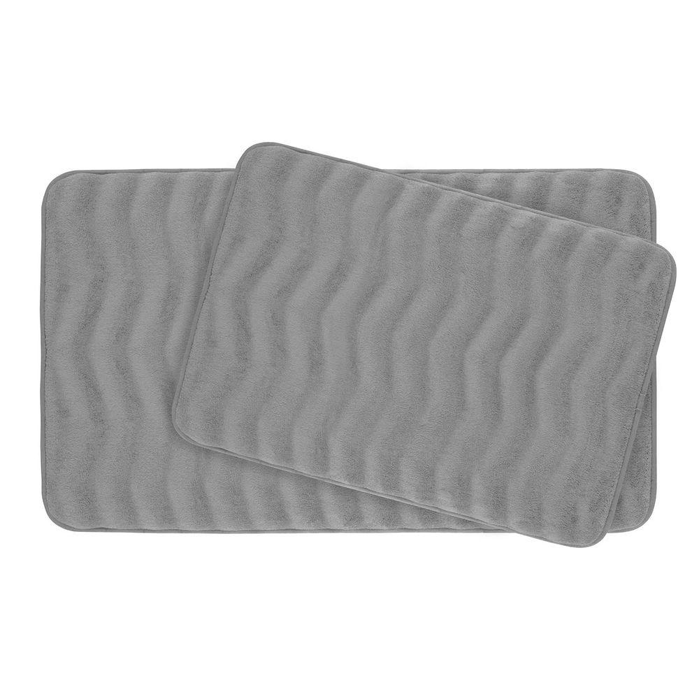 Bouncecomfort Waves Light Gray Memory Foam 2 Piece Bath Mat Set Bouncecomfort Waves Light Gray Memory Foam 2 Piece Bath Mat Set