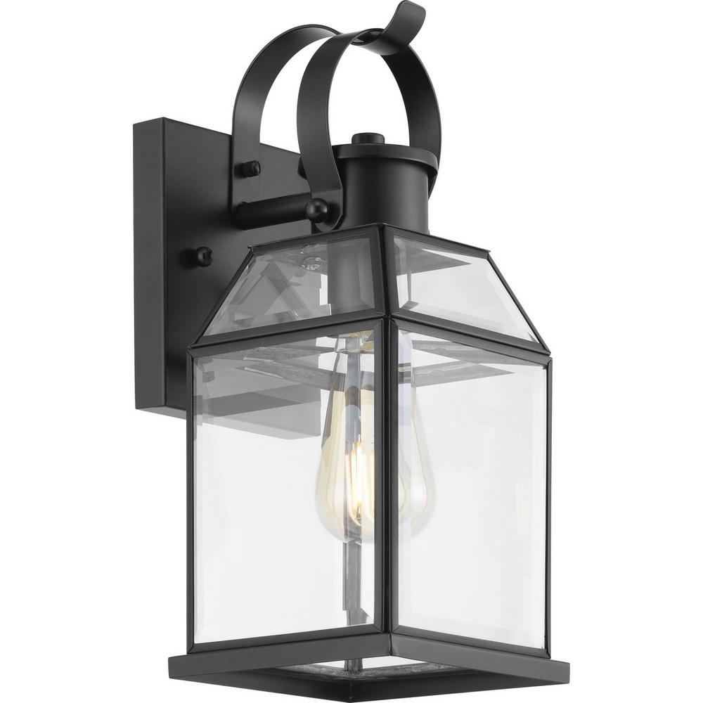 Progress Lighting Canton Heights 1-Light 12.75 in. Matte Black Outdoor Wall Lantern with Clear Beveled Glass
