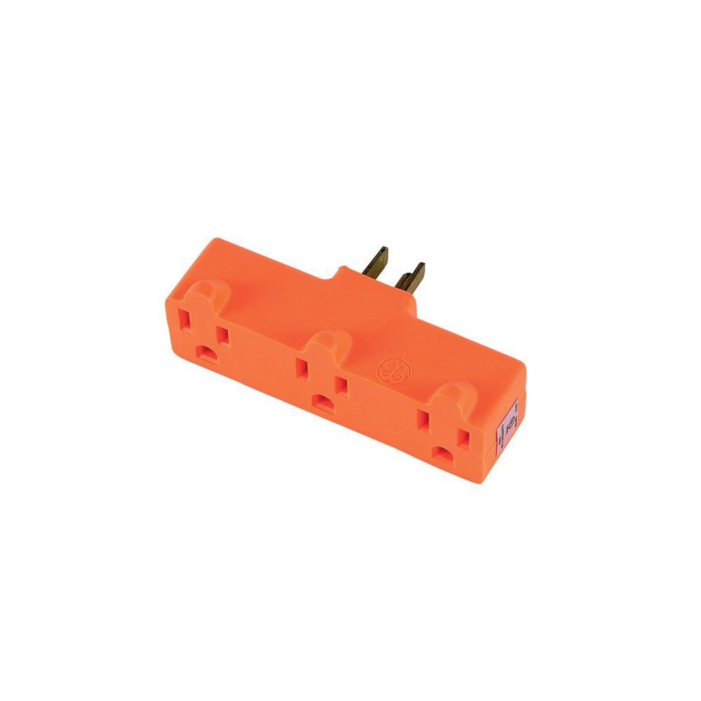 GE 3Outlet Heavy Duty Grounded Adapter, Orange54541 The Home Depot