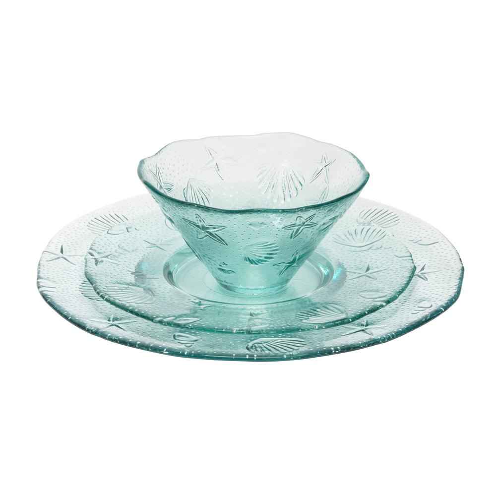 French Home Recycled Clear Glass 12 Piece Coastal Dinnerware Set Service For 4 Grp312 The 2239