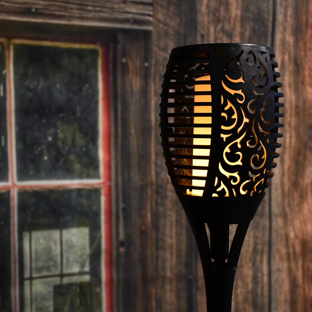 Lumabase Solar Powered Flame Effect Black Torch The Home Depot