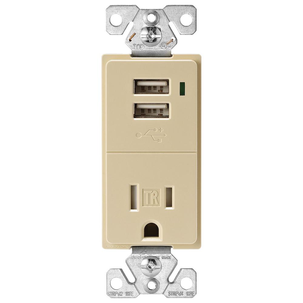 Eaton 15 Amp Decorator Usb Charging Electrical Outlet Ivory