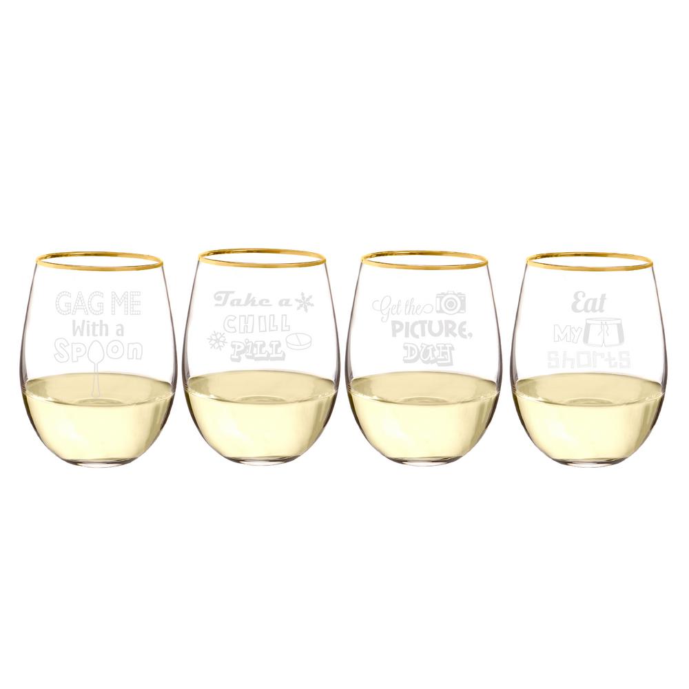 90s Throwback 1925 Oz Gold Rim Stemless Wine Glasses 90s 1120g The Home Depot 