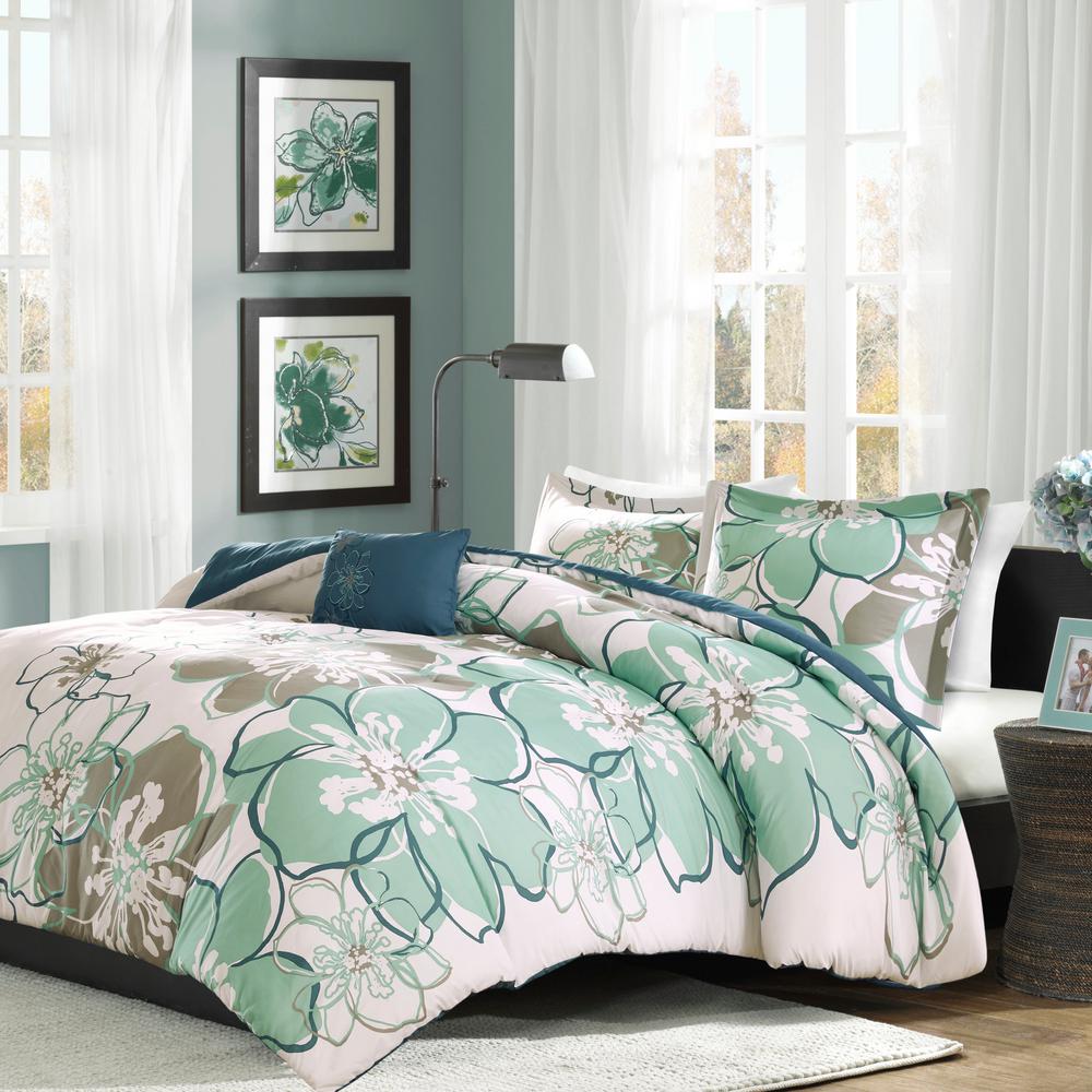 Mi Zone Skylar 4 Piece Blue Grey Full Queen Comforter Set Mz10 513