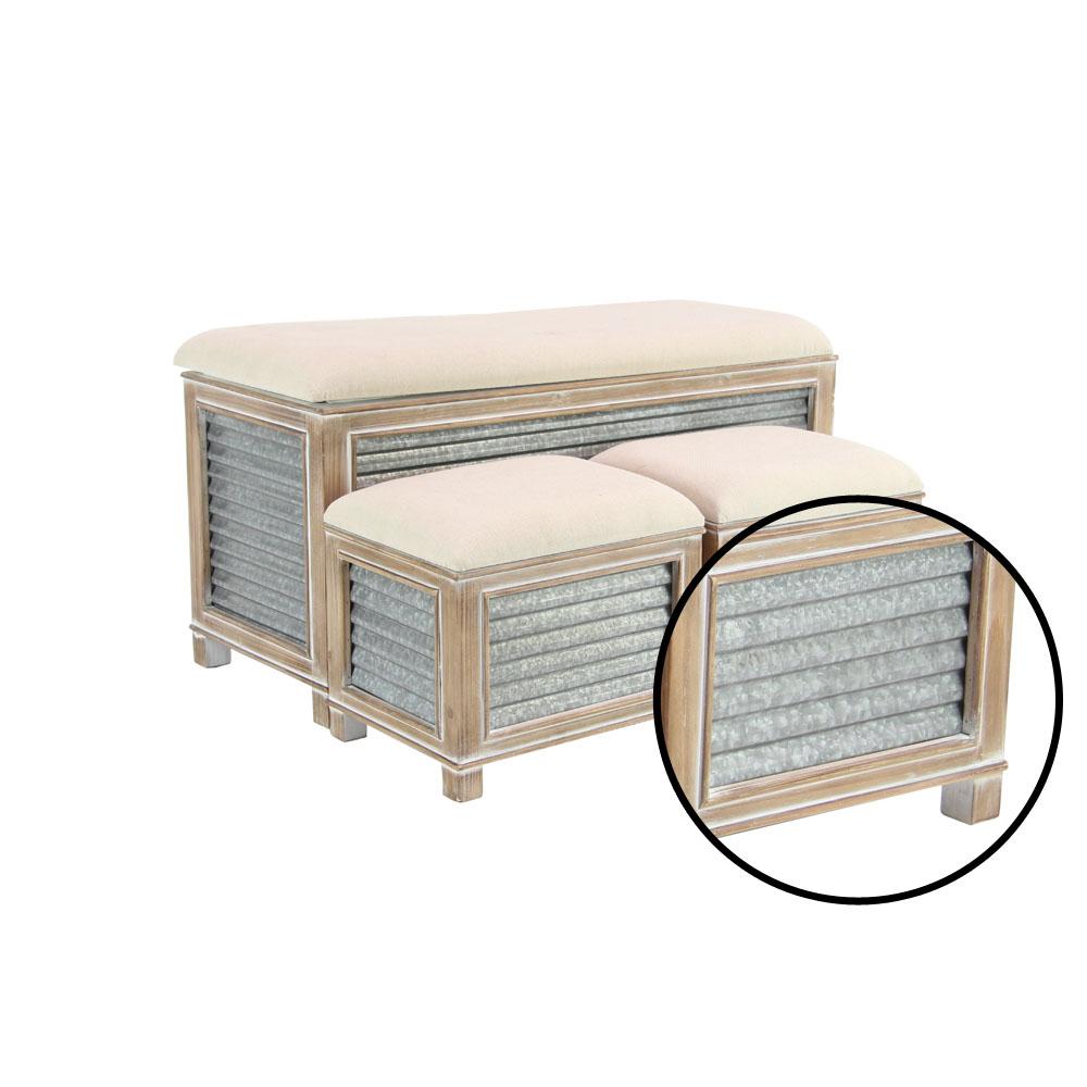 Litton Lane Gray Corrugated Iron Storage Benches With Brown
