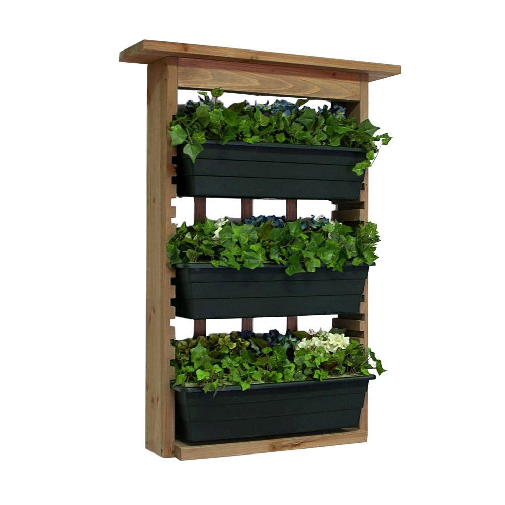 Algreen 6 in. Wood Garden View Vertical Garden with 3 Planters-34002