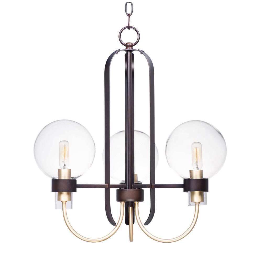 Maxim Lighting Bauhaus 20 in. W 3-Light Bronze/Satin Brass Chandelier