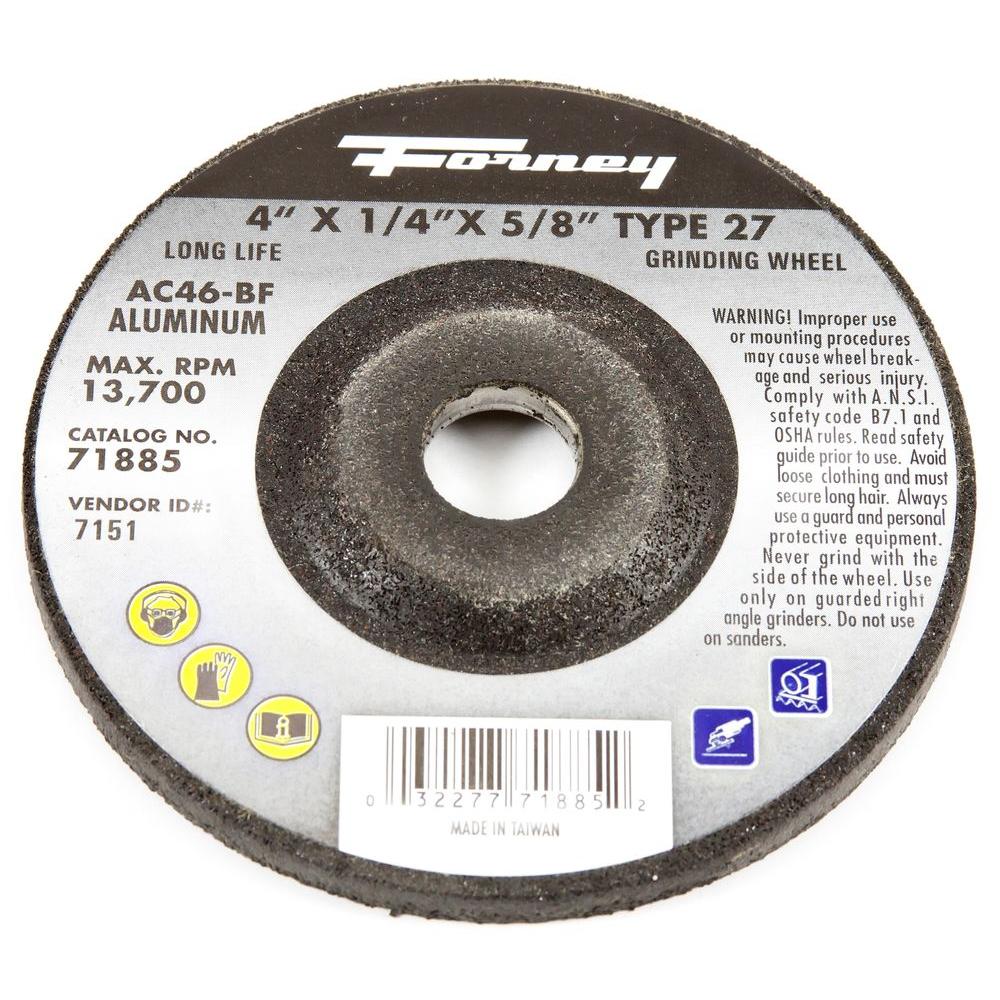 Forney 4 in. x 1/4 in. x 5/8 in. Aluminum Type 27 AC46-BF Grinding