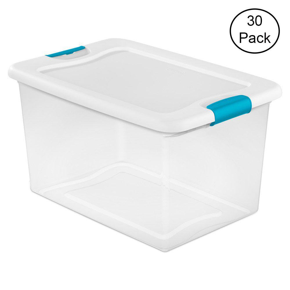 Sterilite 64 Qt. Latching Plastic Storage Box Container, Clear (30-Pack