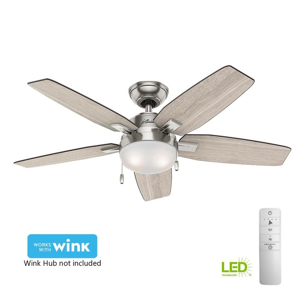 Hunter Best Rated Led Ceiling Fans Lighting The Home Depot Led Indoor Brushed Nickel Smart Ceiling Fan With Light And Wink Remote