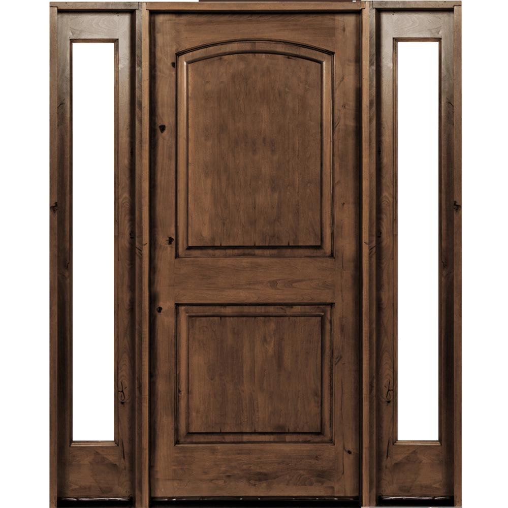 Krosswood Doors 64 In X 80 In Rustic Knotty Alder Arch Provincial Stained Wood Right Hand