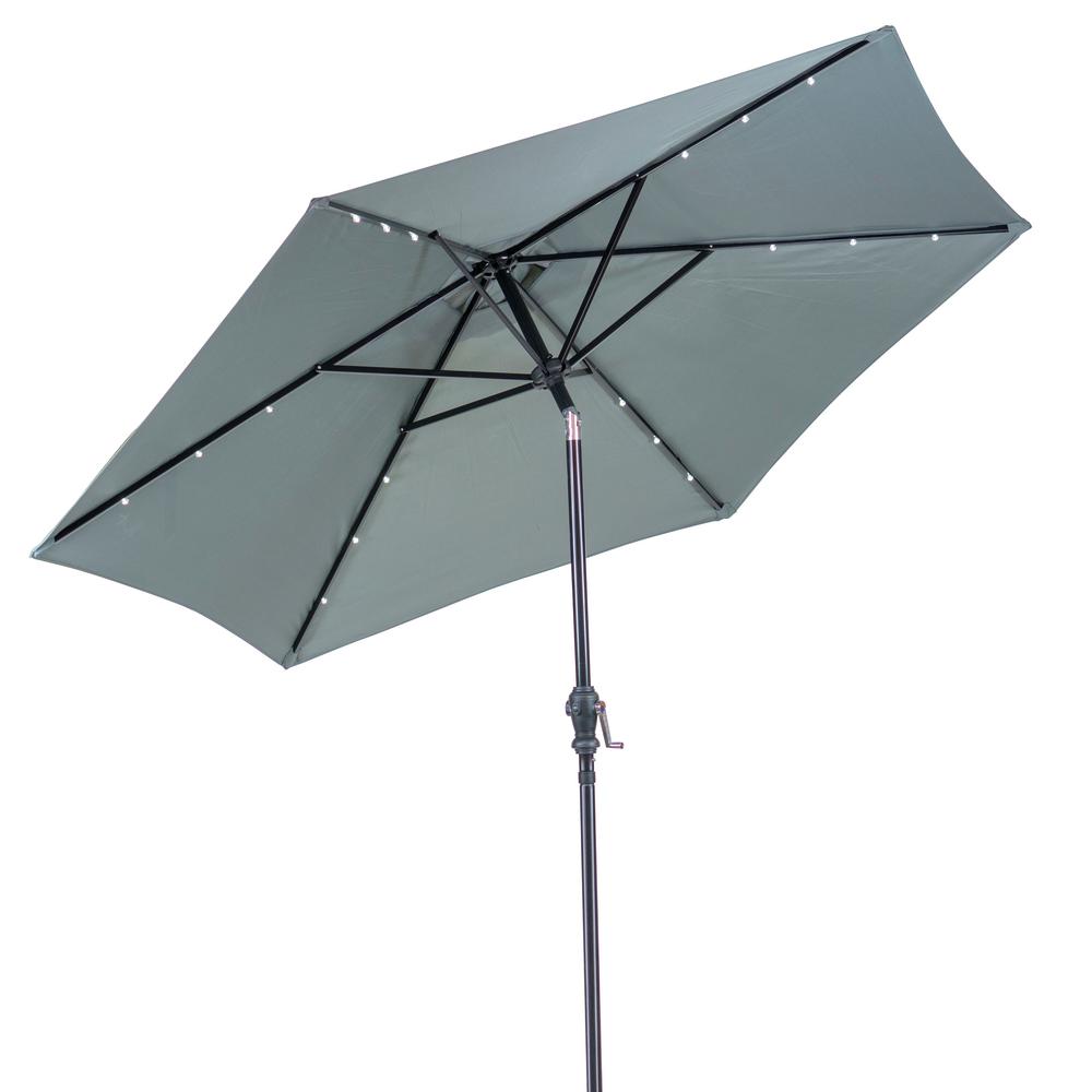 Sun Ray 9 Ft Round Solar Lighted Market Patio Umbrella In Grey 841035 The Home Depot