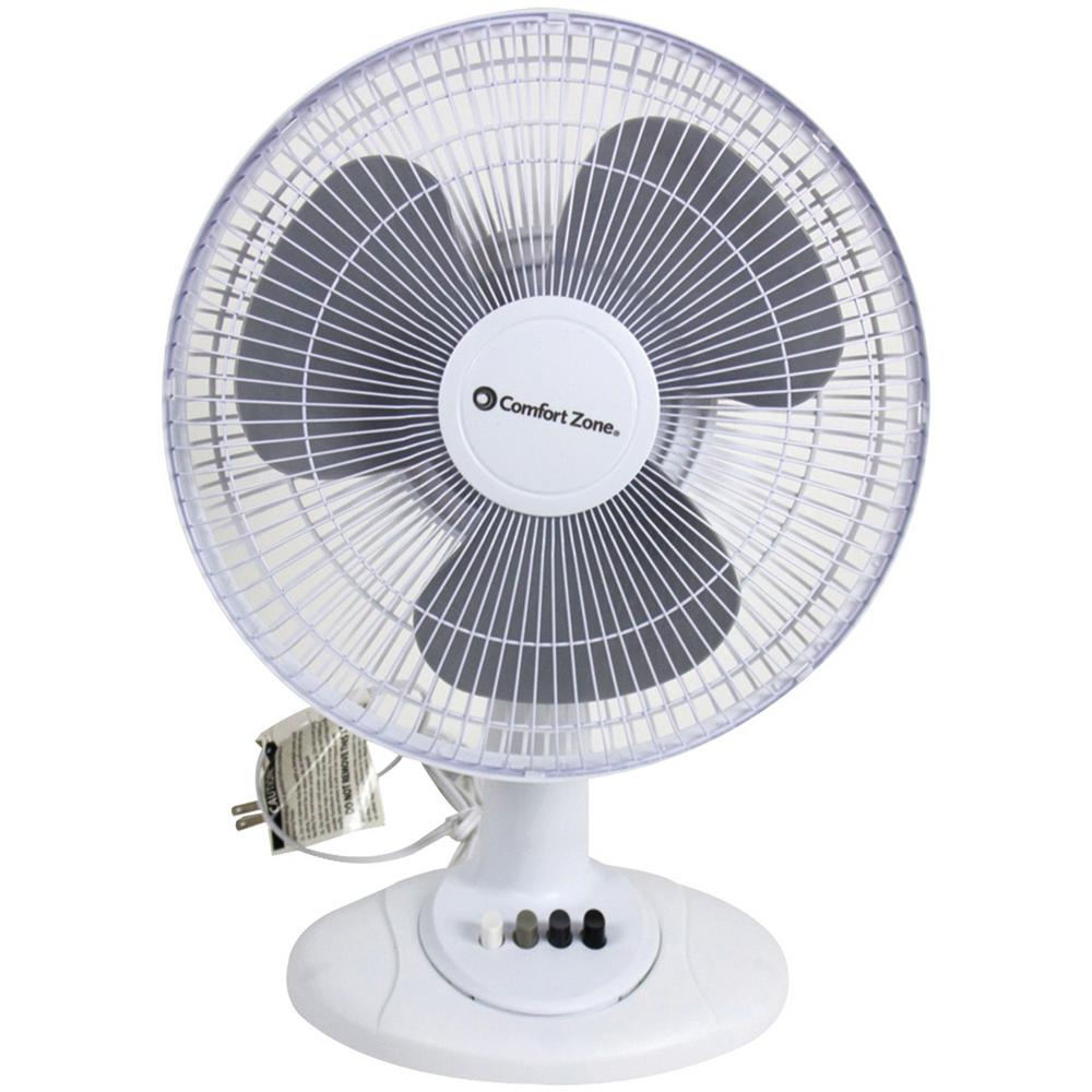 Comfort Zone 12 in White Oscillating Table Fan  CZ121BW 