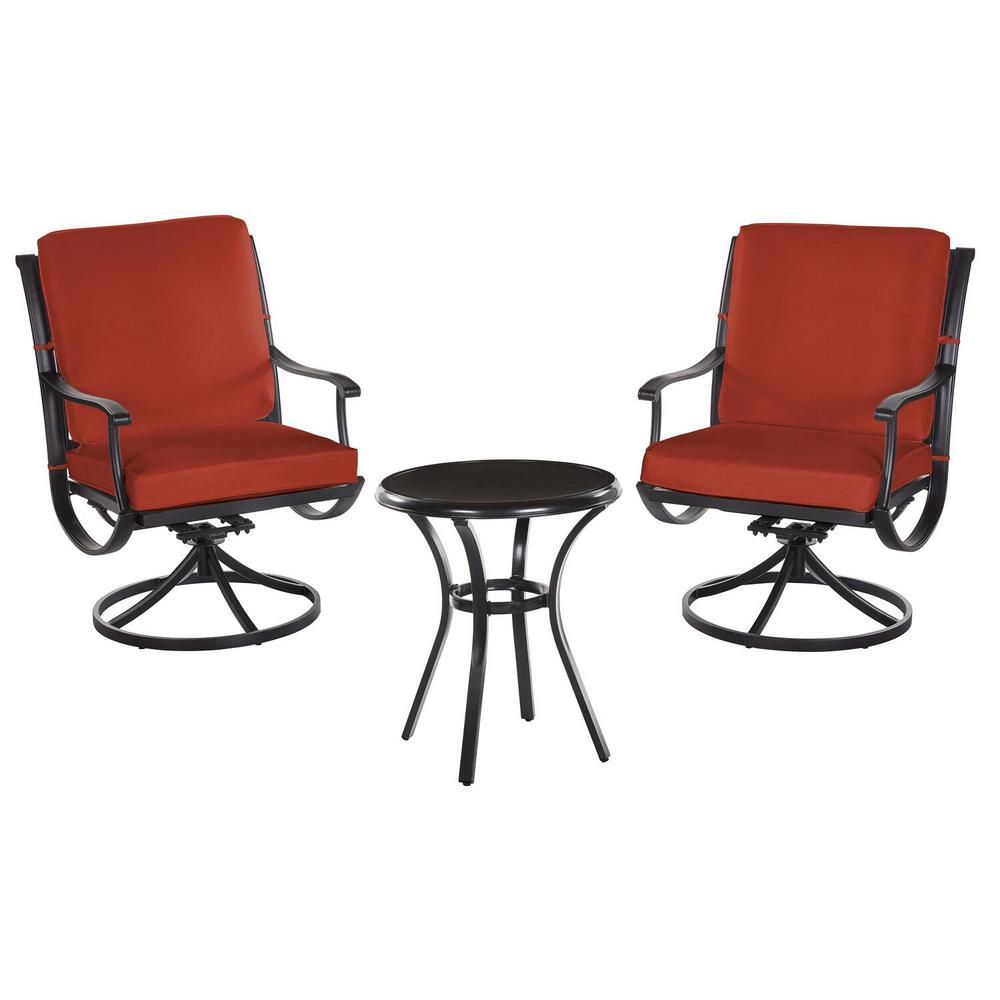 Hampton Bay Redwood Valley Black 3Piece Steel Outdoor Patio Bistro Set