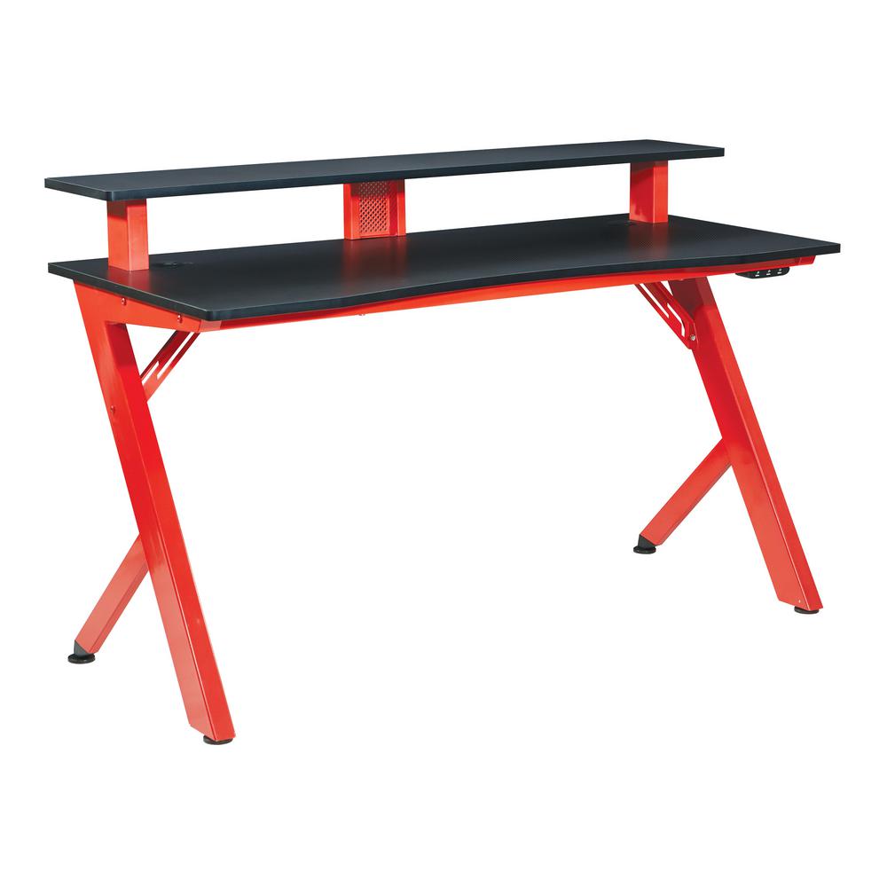 Osp Home Furnishings 54 In Rectangular Matte Red Matte Black Computer Gaming Desk With Usb Port Are25 Rd The Home Depot
