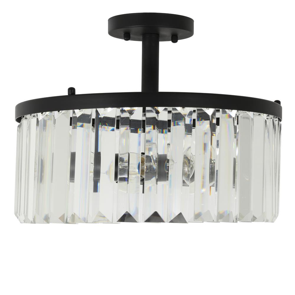 Decor Therapy Aniston 3 Light Black And Crystal Convertible Semi Flush Or Flush Mount Light