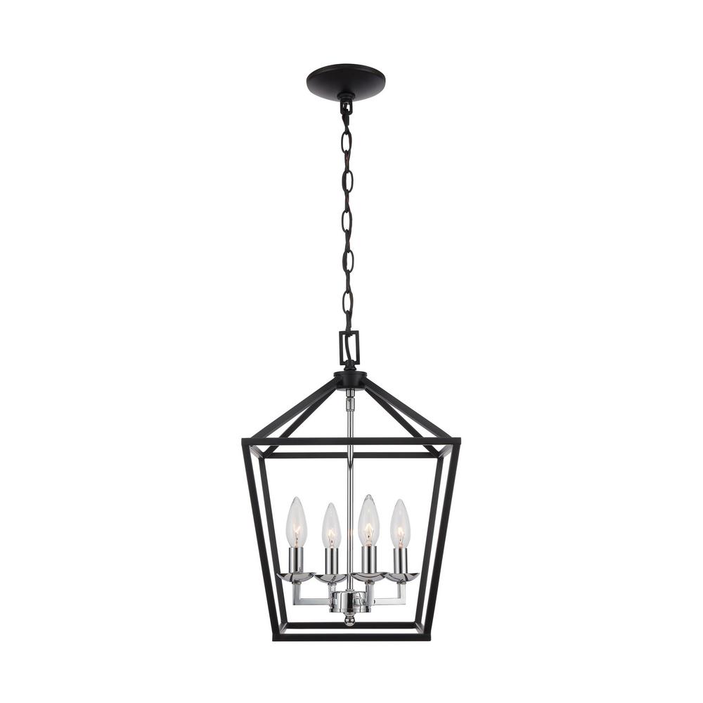 Home Decorators Collection Weyburn 4-Light Black and Polished Chrome Caged Chandelier