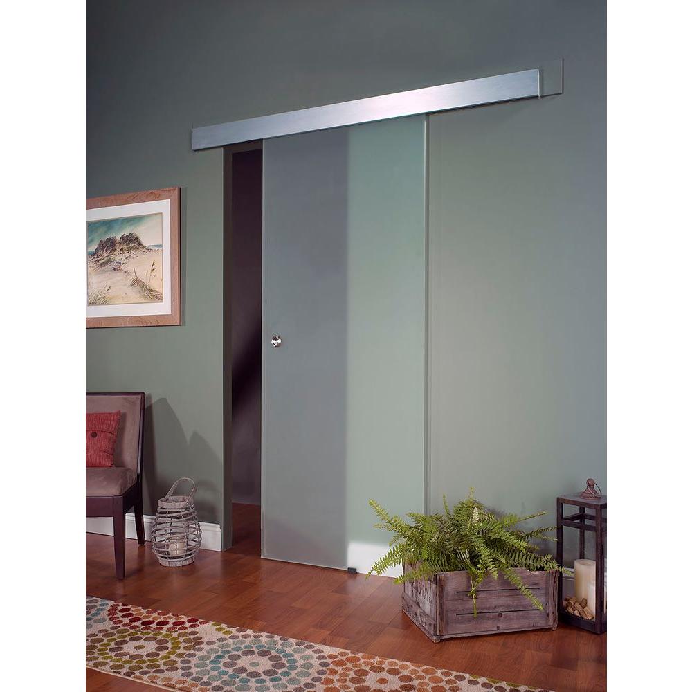 Pinecroft 38 In X 81 In Glass Sliding Barn Door With Hardware Kit