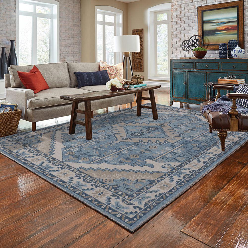 Rugsmith Aponi Blue 8 X 10 Hand Knotted Area Rug 12342257 The Home Depot