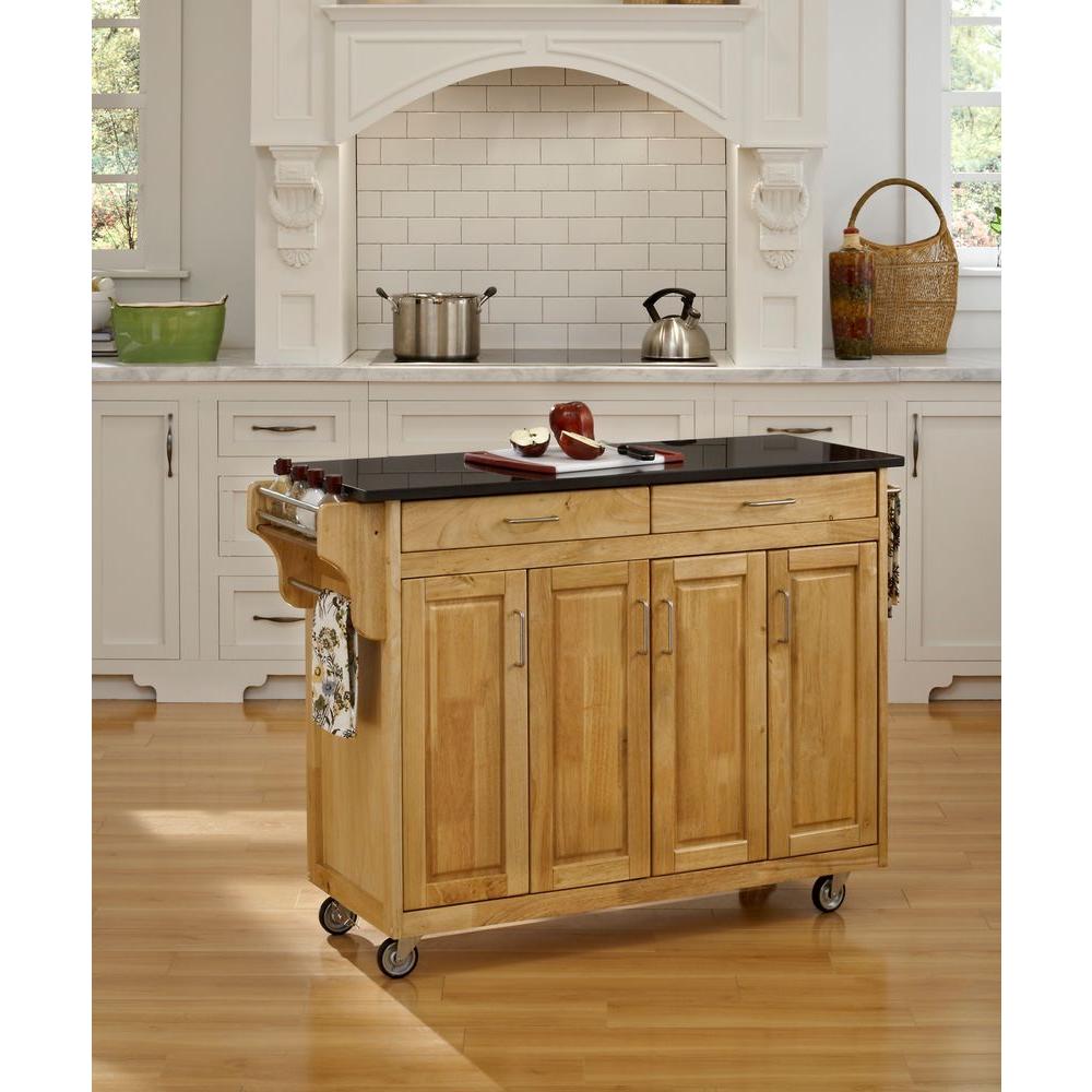 Natural Wood Kitchen Island Cabinet home styles create a cart natural kitchen cart with black granite top 9200 1014 the home depot