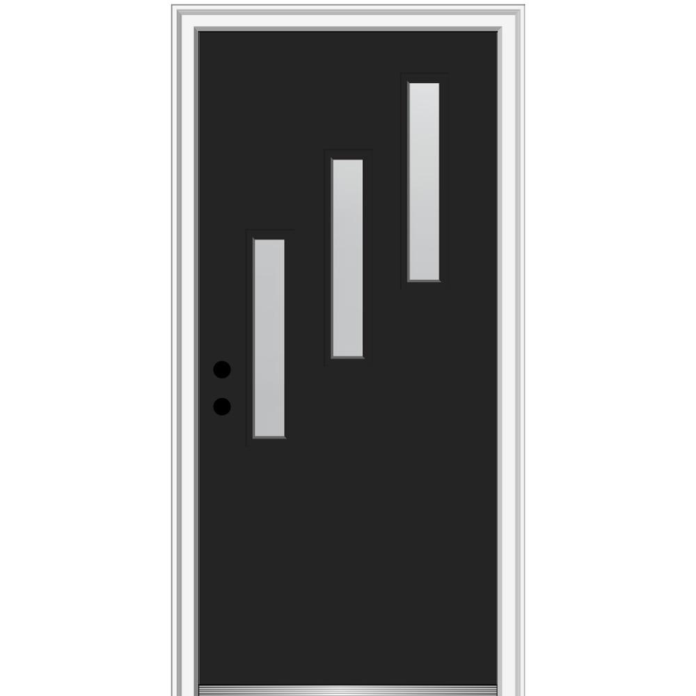 Mmi Door 36 In X 80 Davina Right Hand Inswing 3 Lite Frosted Glass Painted Fiberglass Prehung Front On 4 9 16 Frame