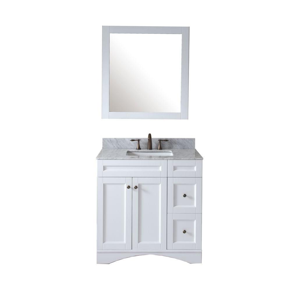 Virtu Usa Elise 36 In W Bath Vanity In White With Marble Vanity Top In White With Square Basin And Mirror Es 32036 Wmsq Wh The Home Depot