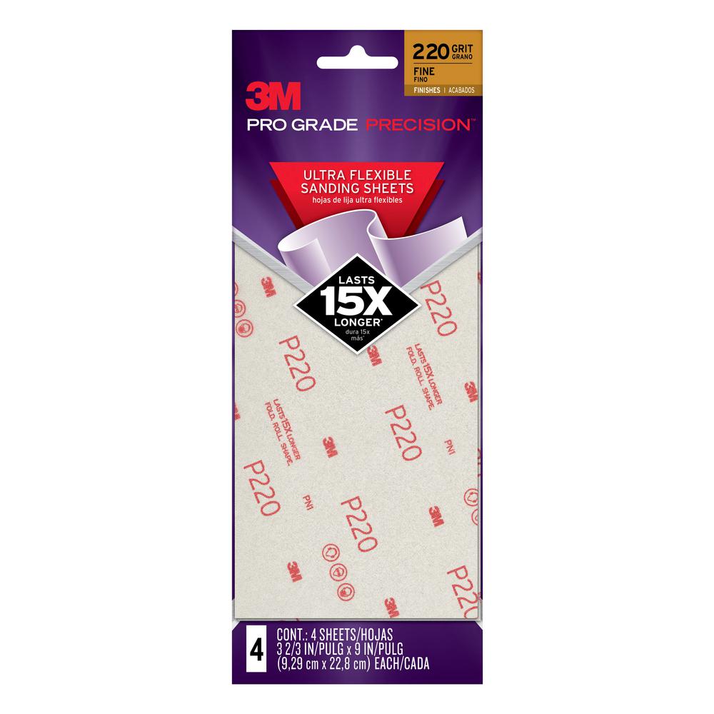 3M Pro Grade Precision 32/3 in. x 9 in. 220 Fine Grit Ultra Flexible