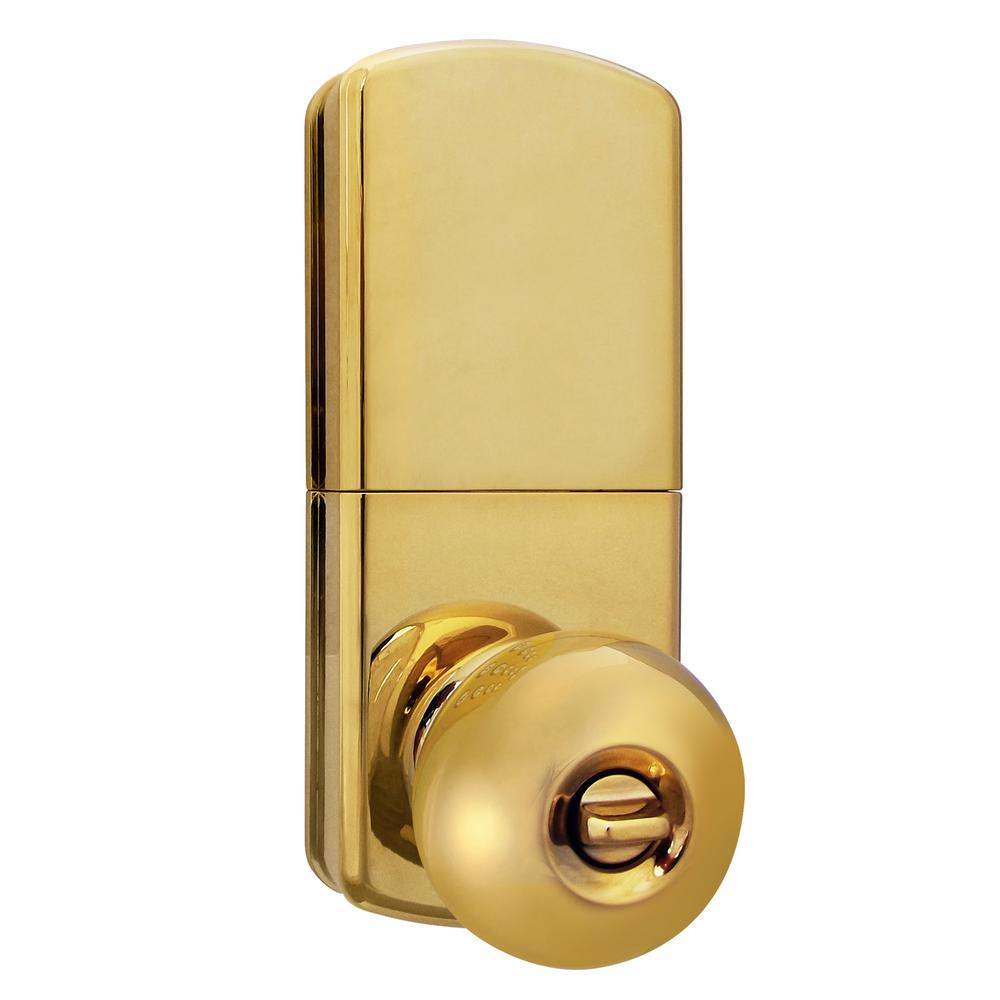 Milocks Polished Brass Single Cylinder Electronic Door Knob With Keyless Entry Via Remote Control For Exterior Doors