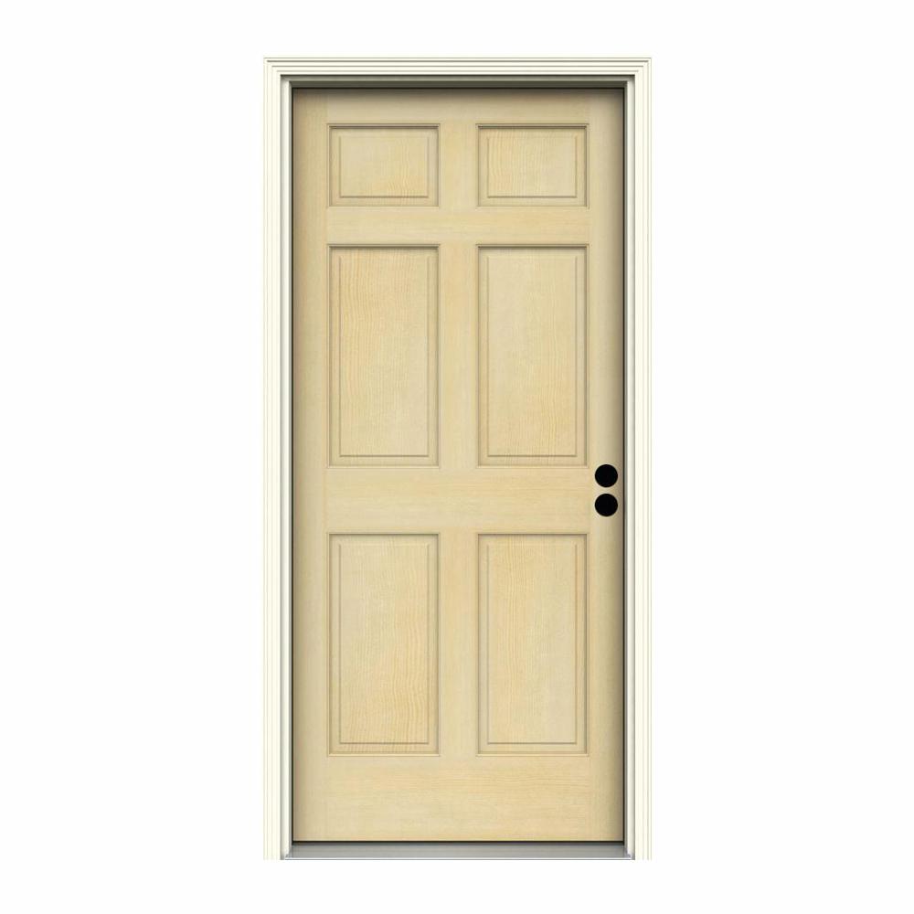 Jeld Wen 32 In X 80 In 6 Panel Unfinished Wood Prehung Left Hand