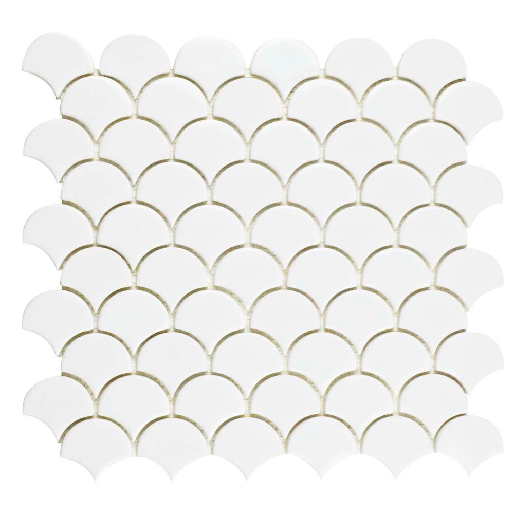 Recycled Materials Mosaic Tile The Home Depot Expressions Scallop White 11 1 4 In X 12 7