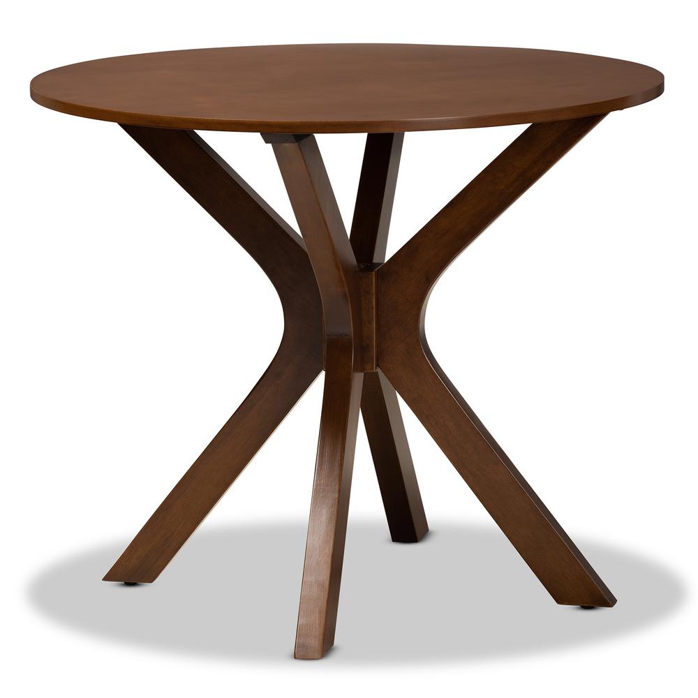 35" Kenji Wide Round Wood Dining Table Walnut - Baxton Studio