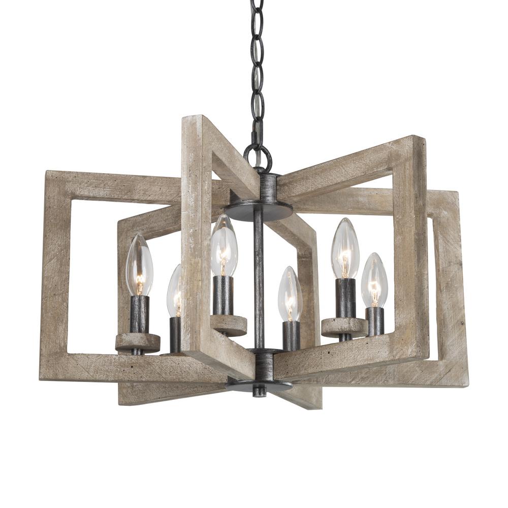 Uolfin 20 In 6 Light Wooden Metal Farmhouse Chandelier N7a6f7hd23722bv The Home Depot