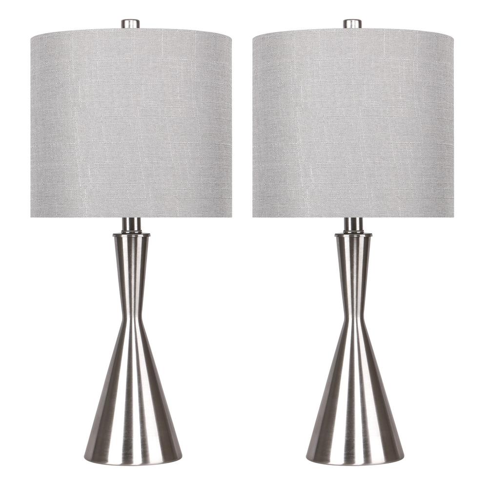 GRANDVIEW GALLERY 23 in. Brushed Nickel Table Lamps with Hourglass Body ...