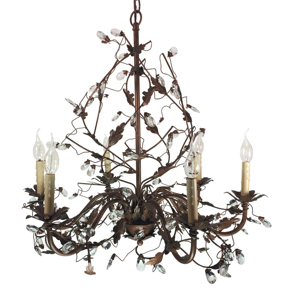Bel Air Lighting Iron Leaf 6 Light Antique Gold Chandelier With Bel Air Lighting Iron Leaf 6 Light Antique Gold Chandelier With Crystals 3583 Ag The Home Depot