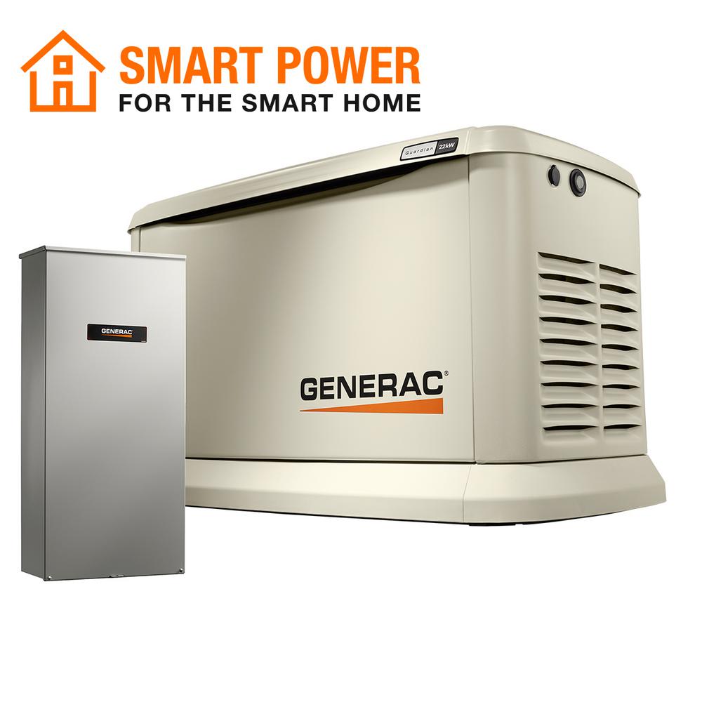 Generac 22000 Watt Lp 19500 Watt Ng Air Cooled Standby Generator With Wi Fi And Whole House 200 Amp Nema3 Transfer Switch 7043 The Home Depot