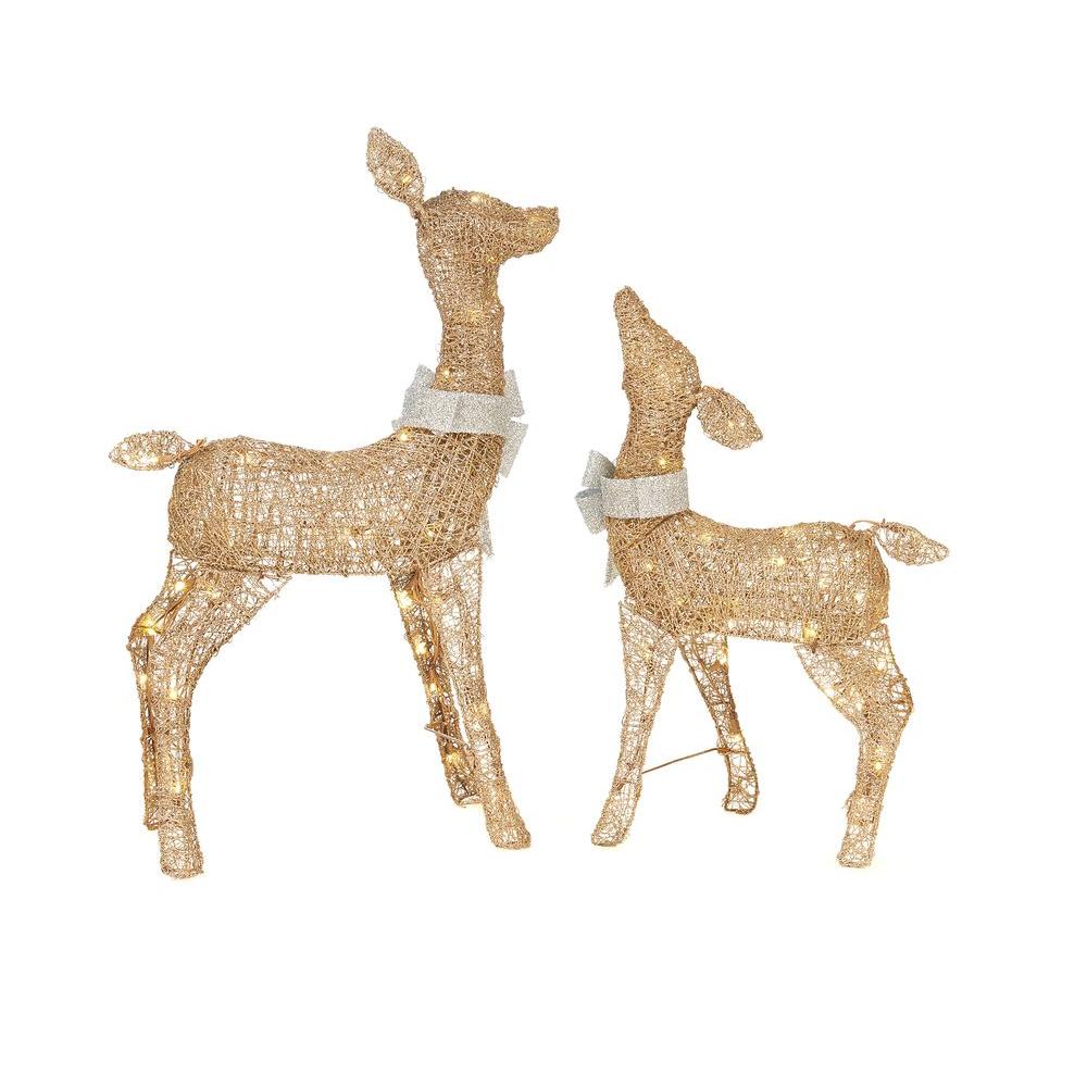 Home Accents Holiday 36 In Led Lighted Gold Pvc Deer And 28 Doe