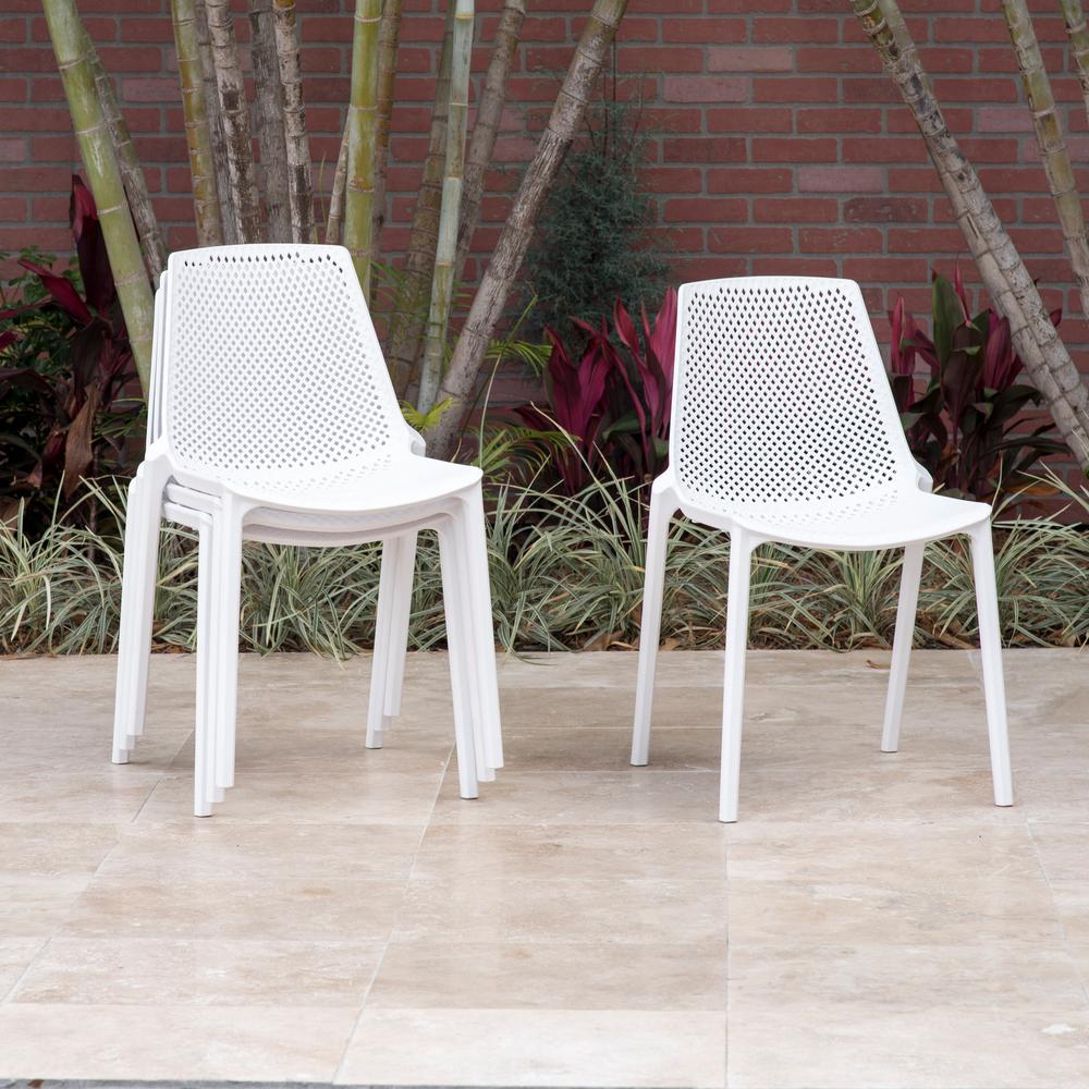 Unbranded San Diego Stackable Plastic Patio Dining Chairs Set Of 4 Pli 4valenside Wht The Home Depot