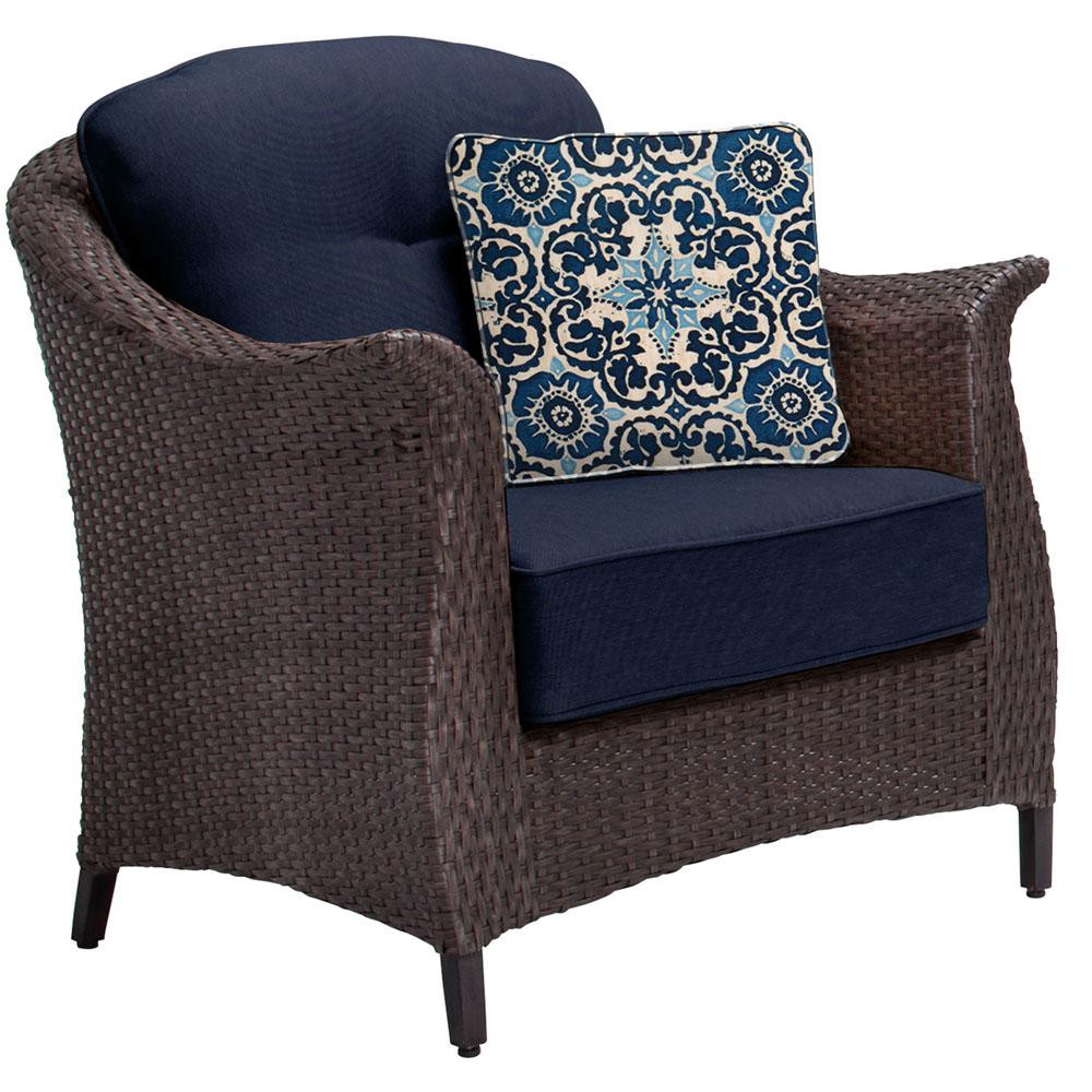 Hanover Gramercy 4 Piece All Weather Wicker Patio Seating Set With Navy Blue Cushions Gramercy4pc Nvy The Home Depot